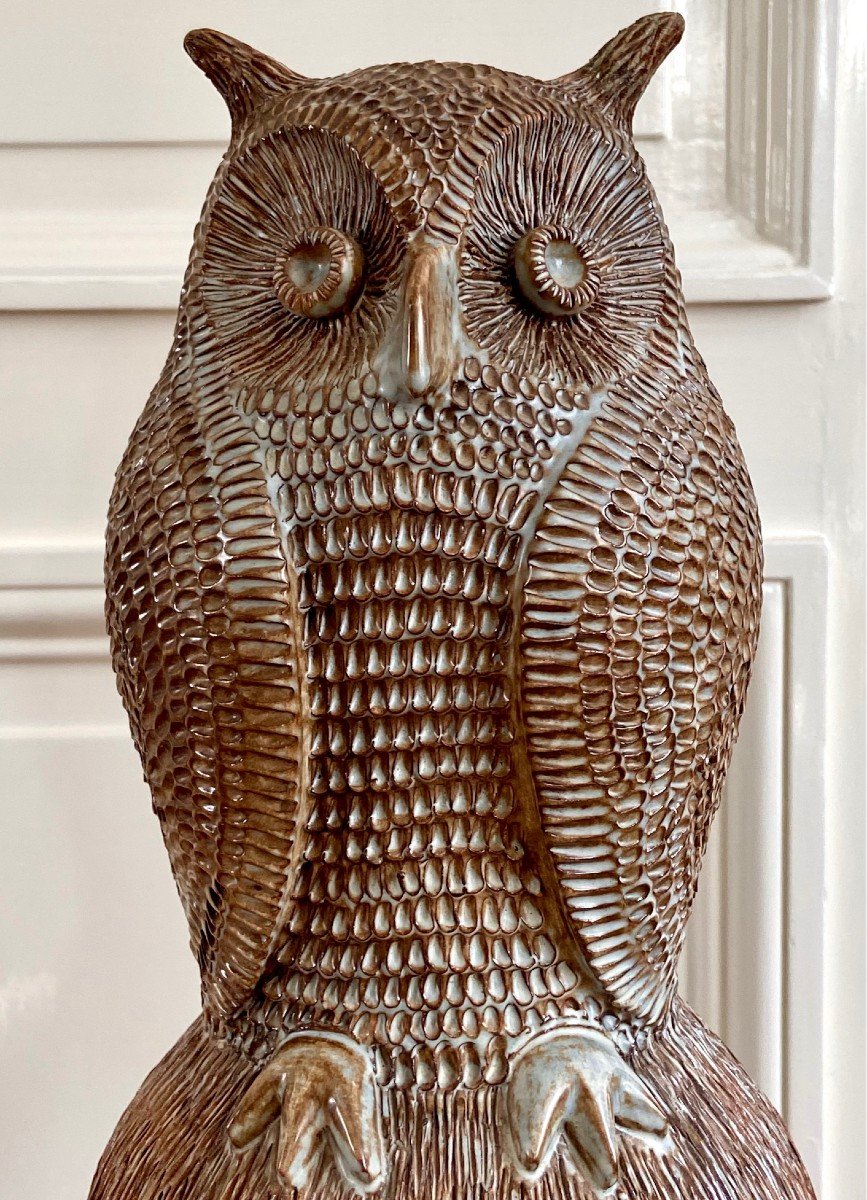 Guy-roland Marcy (1925-1990s), Large Ridge Spike In Glazed Earth Forming An Owl.-photo-4