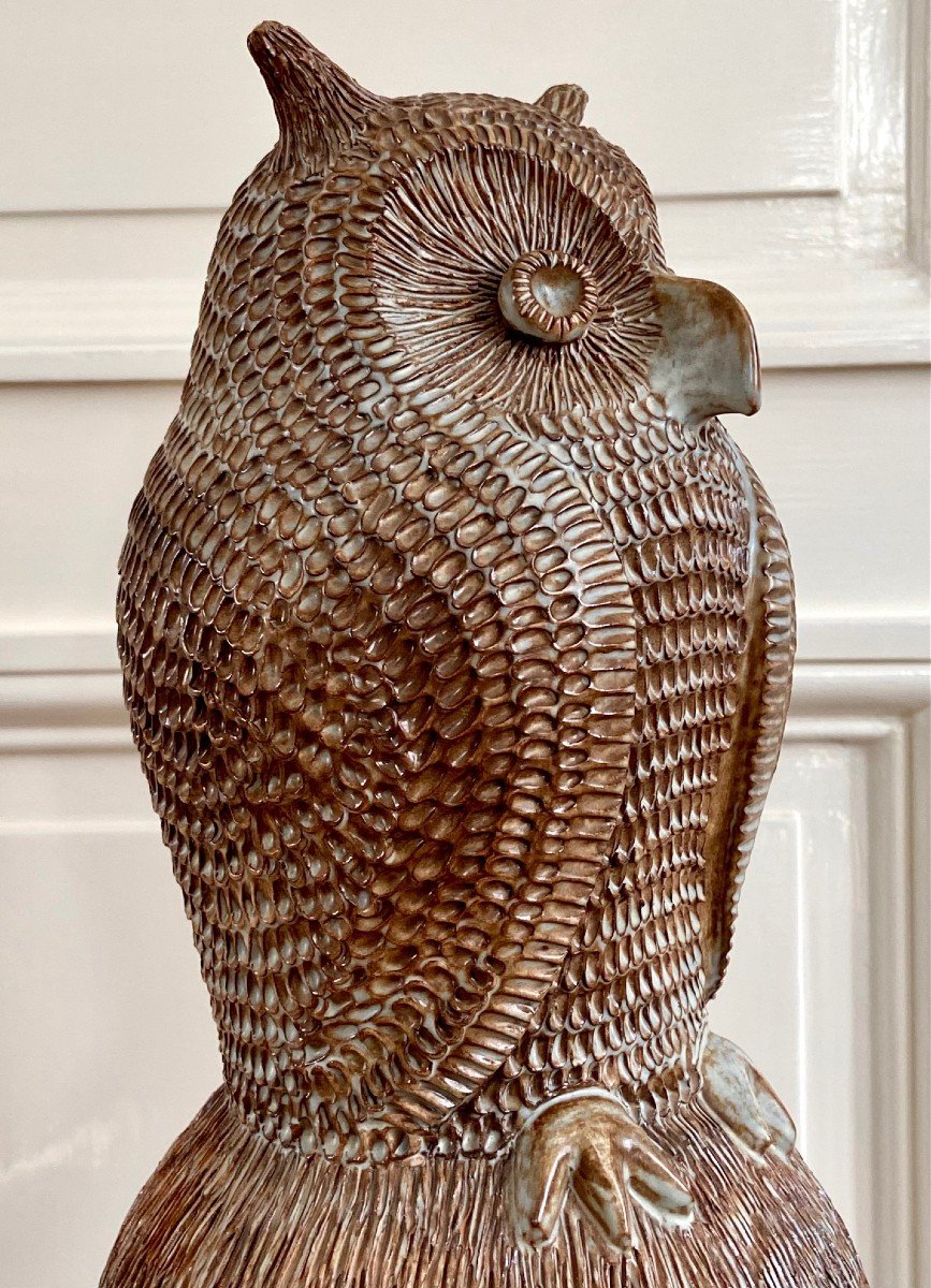 Guy-roland Marcy (1925-1990s), Large Ridge Spike In Glazed Earth Forming An Owl.-photo-5
