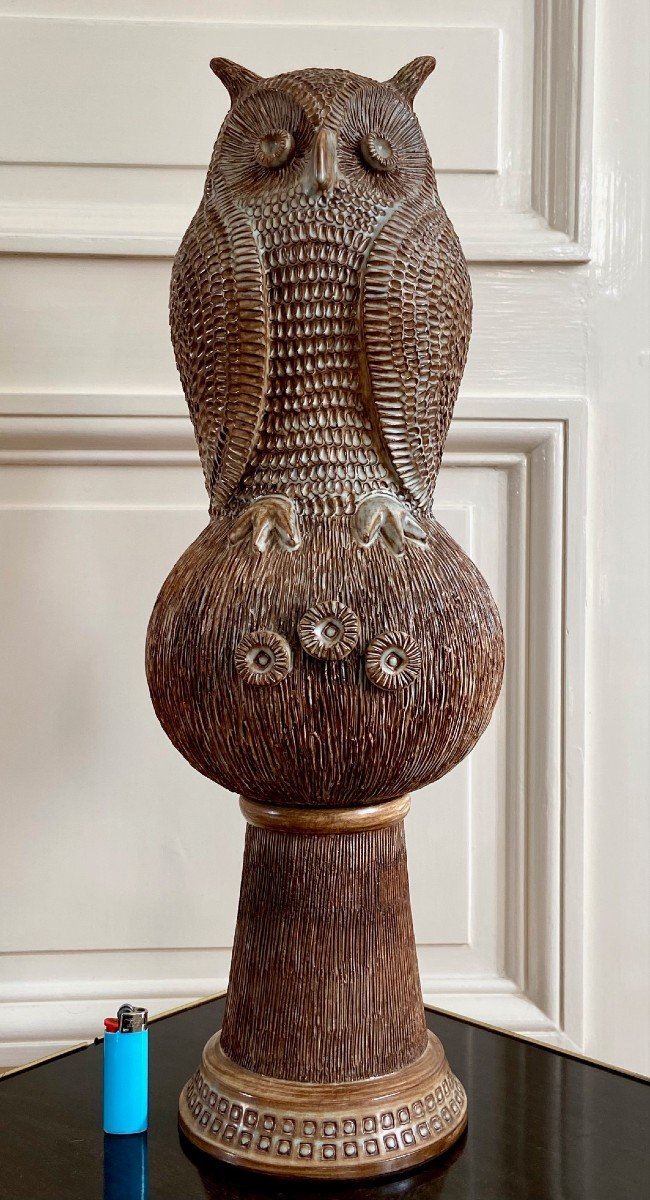 Guy-roland Marcy (1925-1990s), Large Ridge Spike In Glazed Earth Forming An Owl.-photo-8