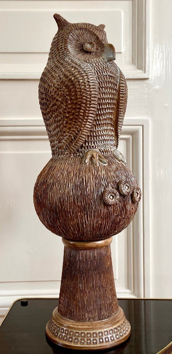 Guy-roland Marcy (1925-1990s), Large Ridge Spike In Glazed Earth Forming An Owl.