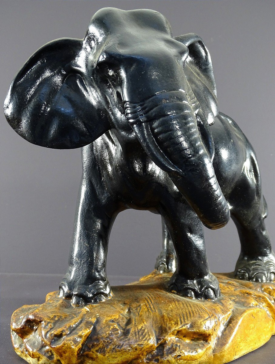 France, 1950s, Patinated Plaster Elephant Statue.-photo-3