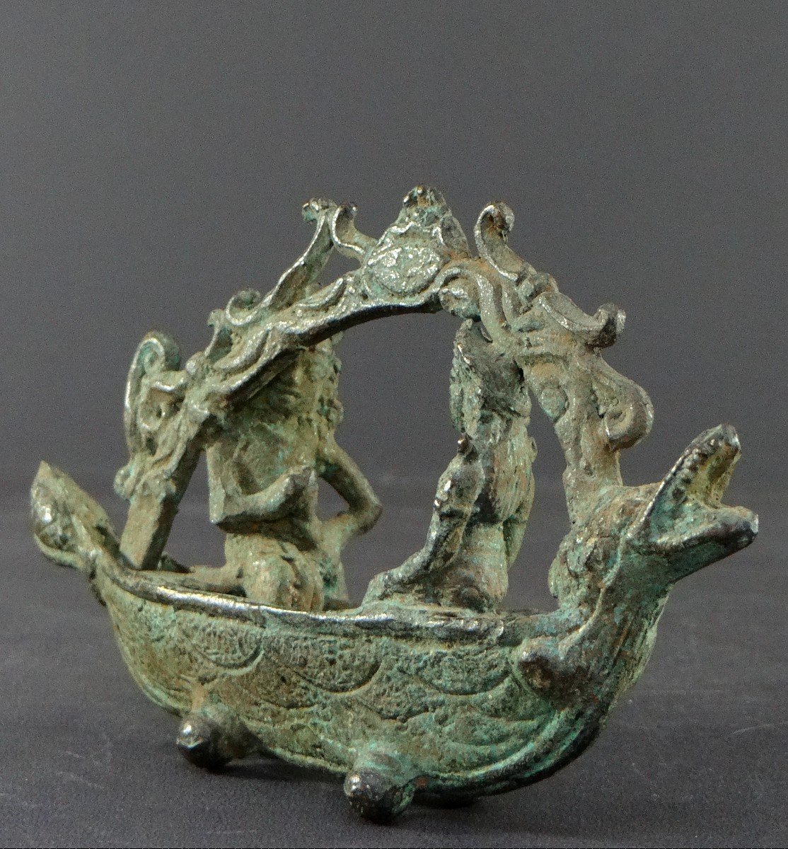 Indonesia, 19th Century Or Earlier, Bronze Sculpture Of A Royal Couple In A Boat, Majapahit Spirit-photo-5