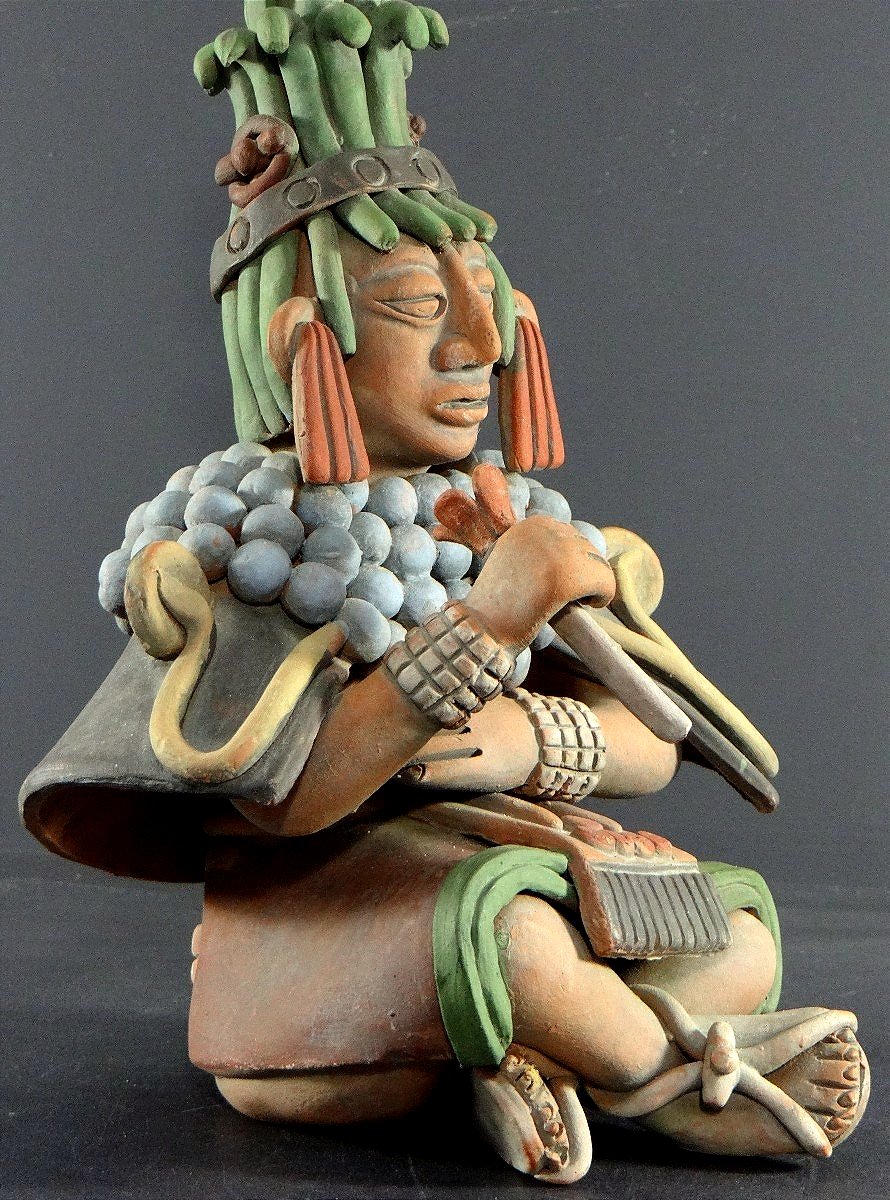 Mexico, 1960s/1970s, Large Polychrome Terracotta Statue Of An Aztec God.-photo-4