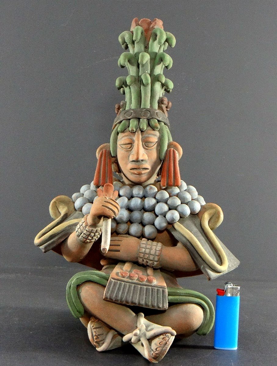 Mexico, 1960s/1970s, Large Polychrome Terracotta Statue Of An Aztec God.-photo-8