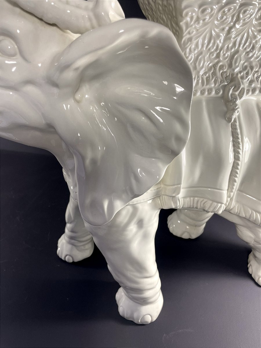France, Mid-20th Century, Earthenware Stand With A Representation Of An Elephant.-photo-4