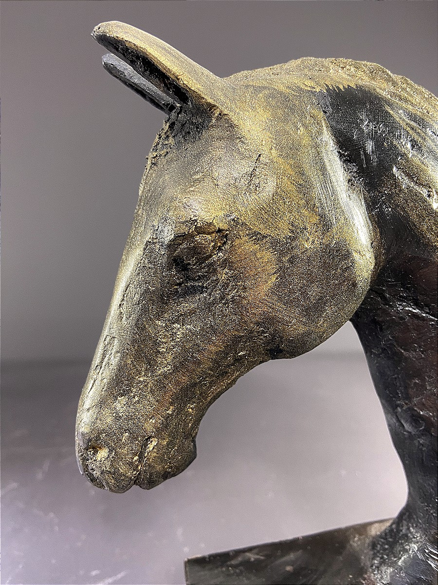 France, Ravissant Bronze Figurant Une Tête De Cheval, 1970.-photo-3