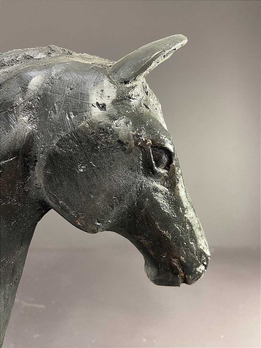 France, Ravissant Bronze Figurant Une Tête De Cheval, 1970.-photo-4