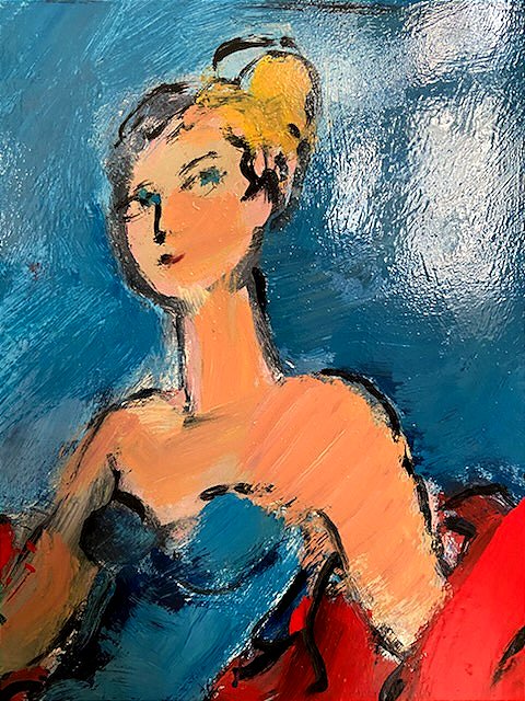 Mario Bonamici (1912-2002), Tableau Femme Au Boa, 2000.-photo-1