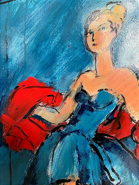 Mario Bonamici (1912-2002), Tableau Femme Au Boa, 2000.-photo-3