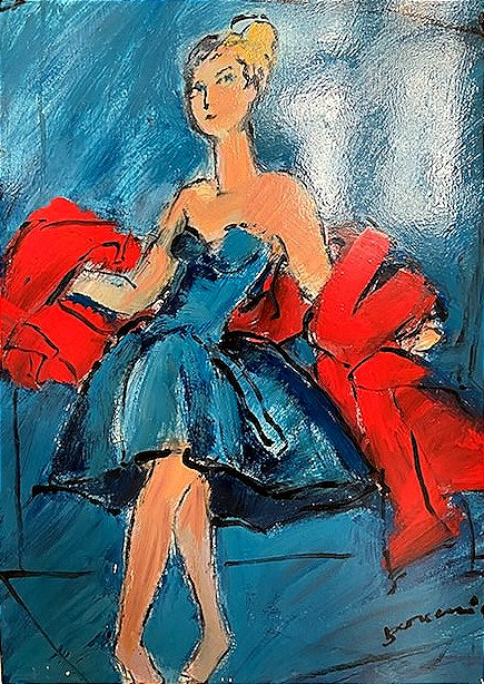 Mario Bonamici (1912-2002), Tableau Femme Au Boa, 2000.-photo-4
