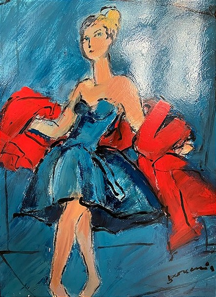 Mario Bonamici (1912-2002), Tableau Femme Au Boa, 2000.