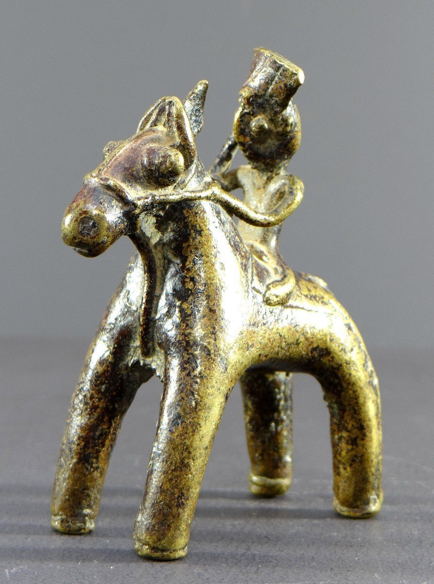 India, Late 19th Century, Bronze Tribal Art Equestrian Statue Representing A Horseman.-photo-4