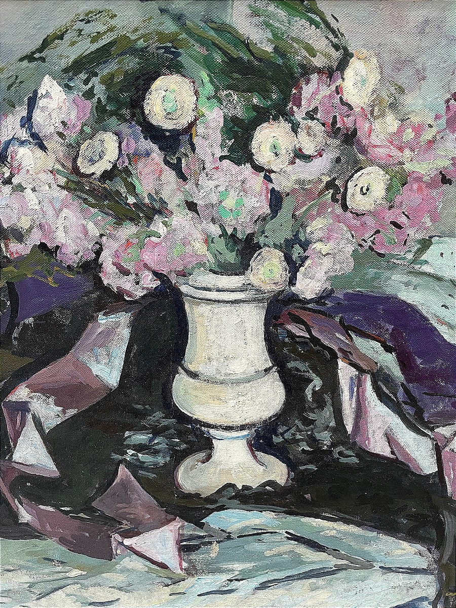 Arthur Fages (1902-1984), Oil On Canvas From The 1970s “bouquet Of Flowers”.