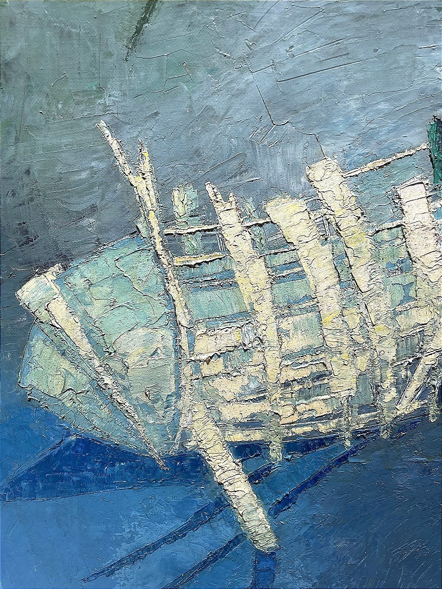 Mara Rucki, Born In 1920, Painting "the Blue Boat", 1970s.-photo-1