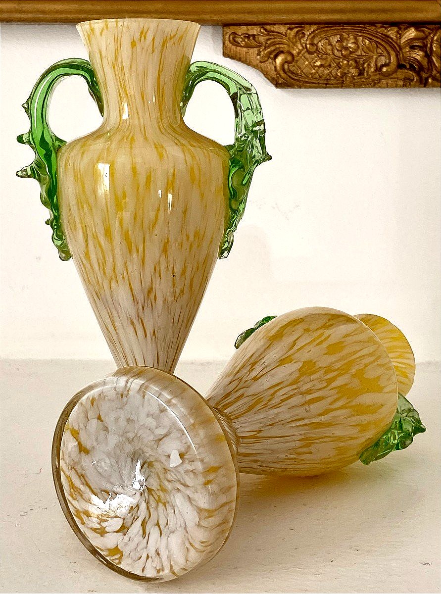 France, Années 1920/1940, Dans l'Esprit De Clichy, Paire De Vases En Verre Soufflé.-photo-1