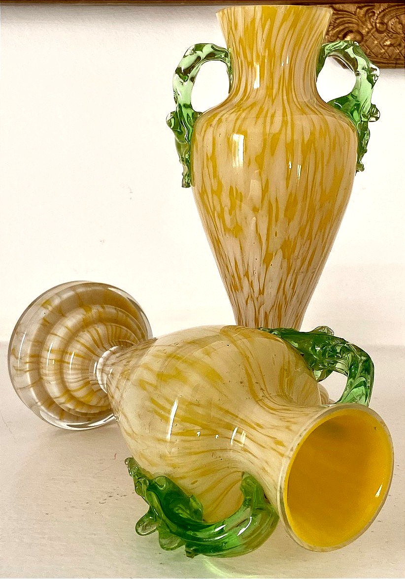France, Années 1920/1940, Dans l'Esprit De Clichy, Paire De Vases En Verre Soufflé.