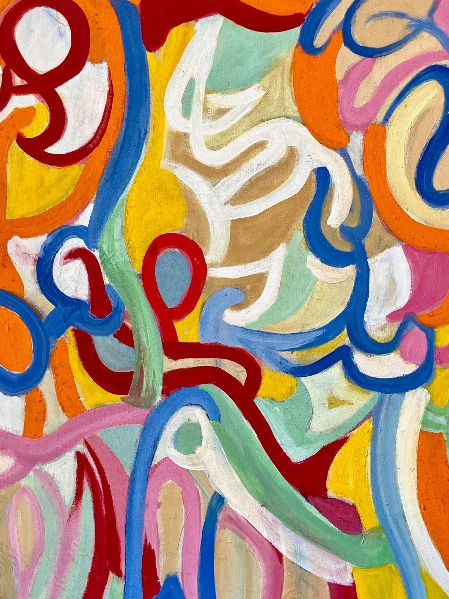 Andrée Simon (1896-1981), Abstract Composition, Oil On Canvas Dating From 1976.