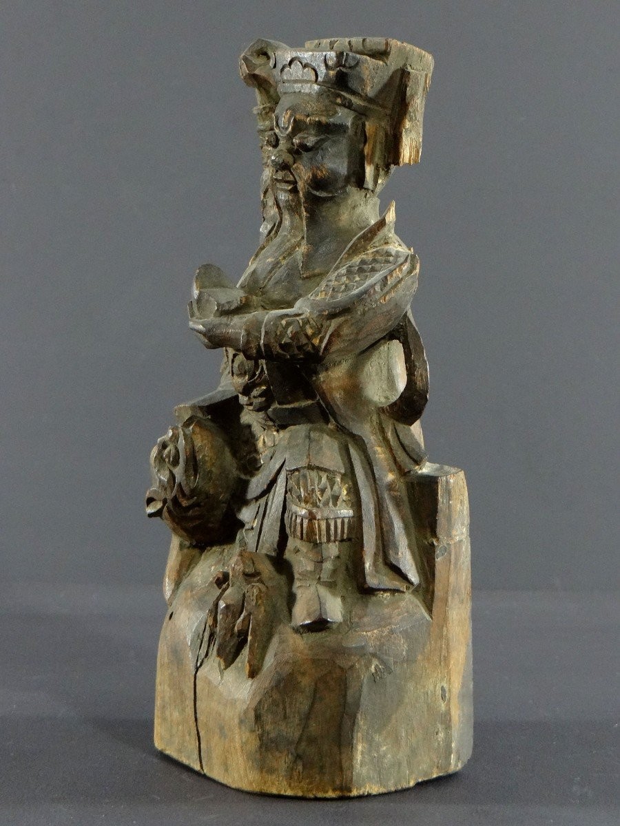 China, 19th Century Or Earlier, Carved Wood Statue Of Chao Kung Ming, God Of Wealth.-photo-4