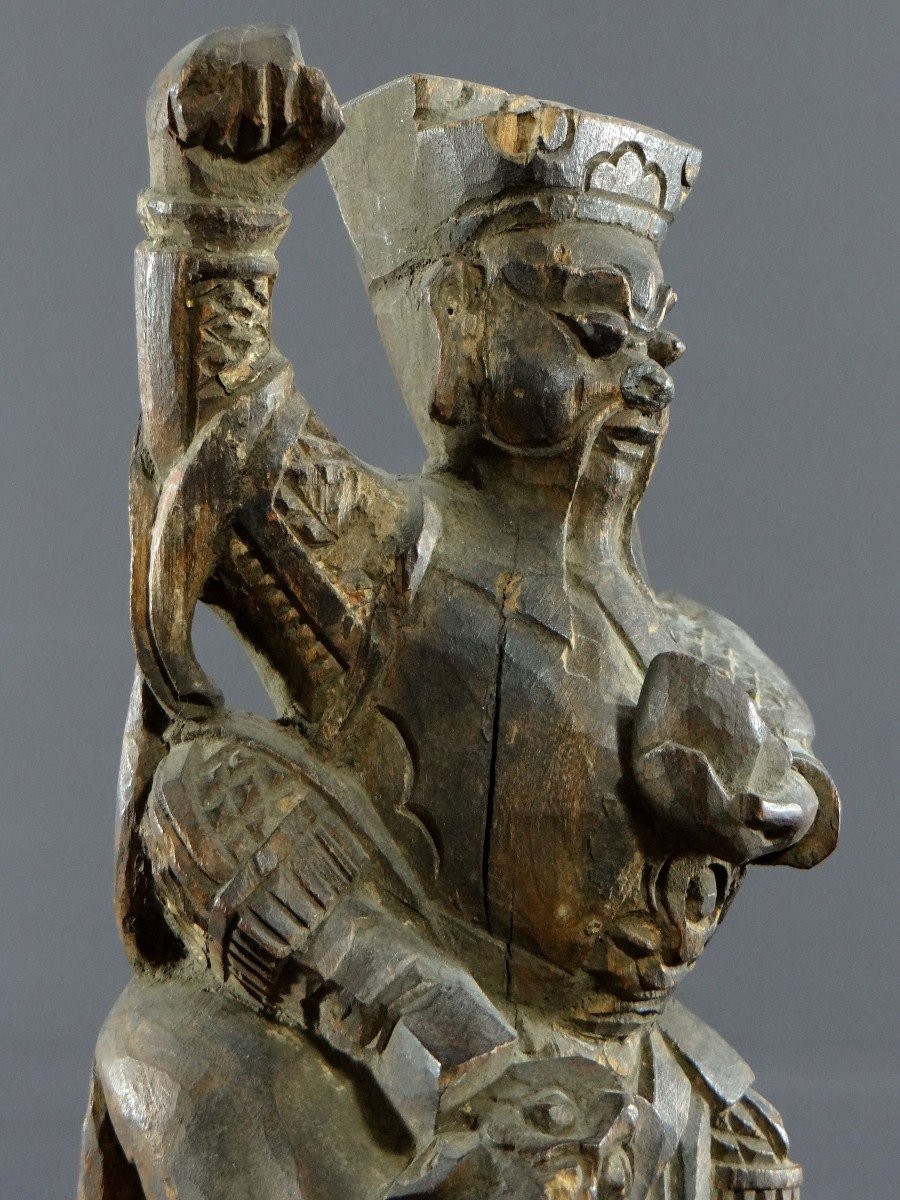 China, 19th Century Or Earlier, Carved Wood Statue Of Chao Kung Ming, God Of Wealth.-photo-1