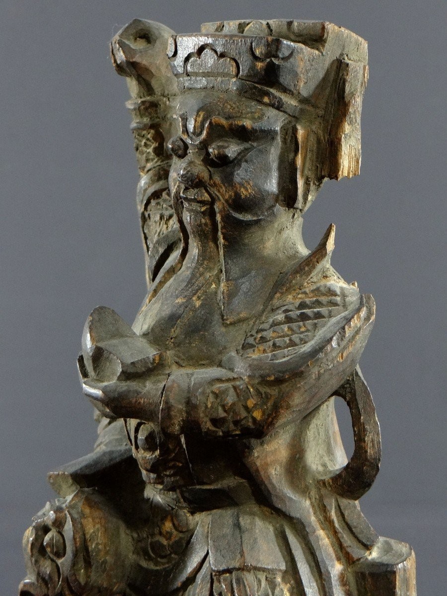 China, 19th Century Or Earlier, Carved Wood Statue Of Chao Kung Ming, God Of Wealth.-photo-3
