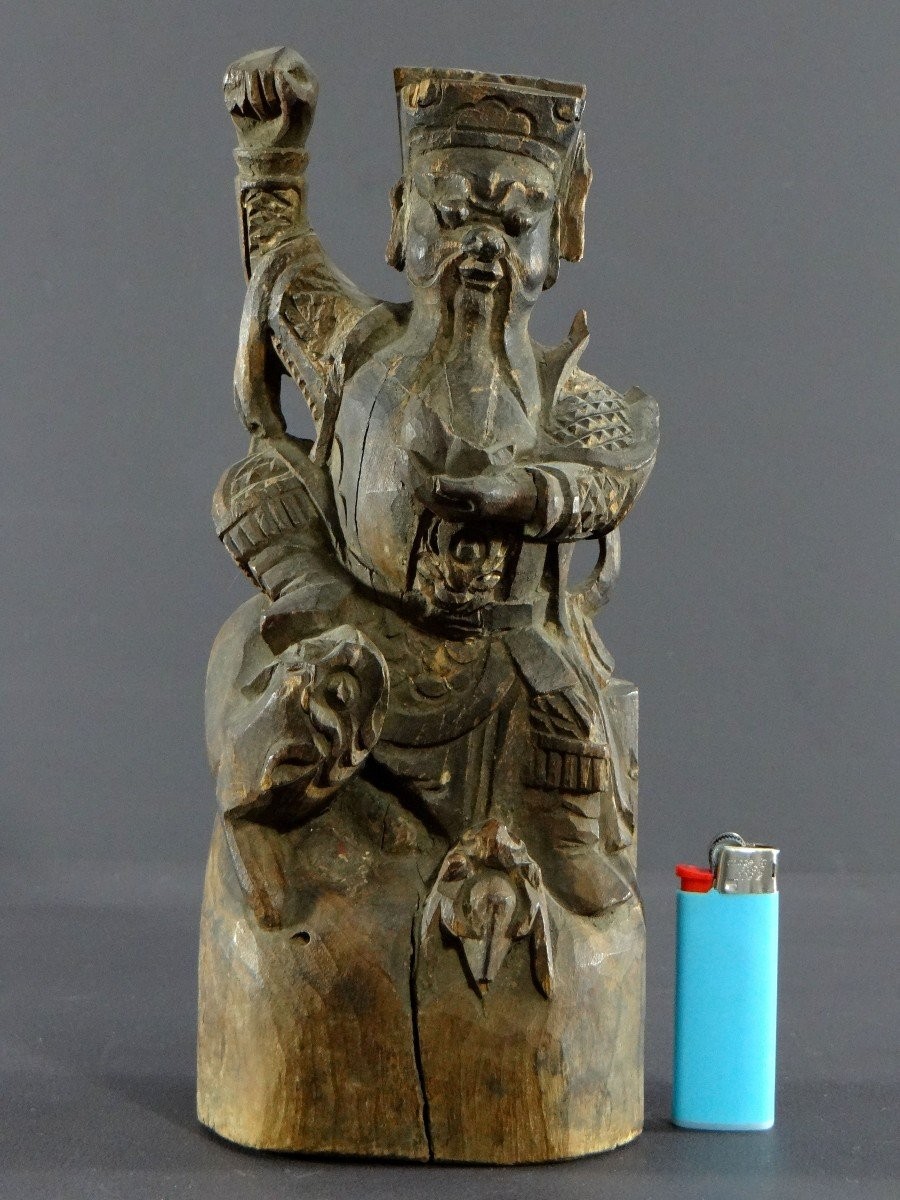 China, 19th Century Or Earlier, Carved Wood Statue Of Chao Kung Ming, God Of Wealth.-photo-8