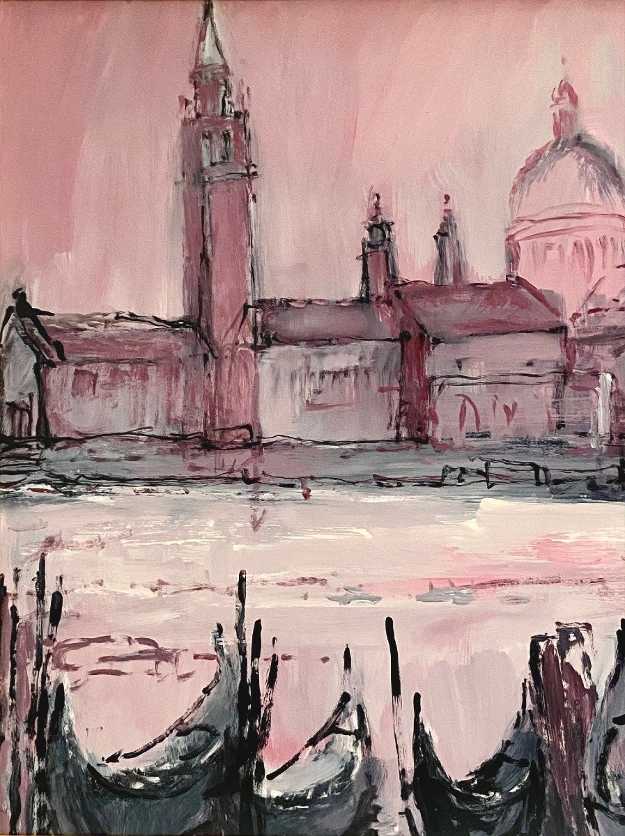 Mario Bonamici (1912-2002), Painting View Of Venice Titled "rose Of Venice", 1990.-photo-4