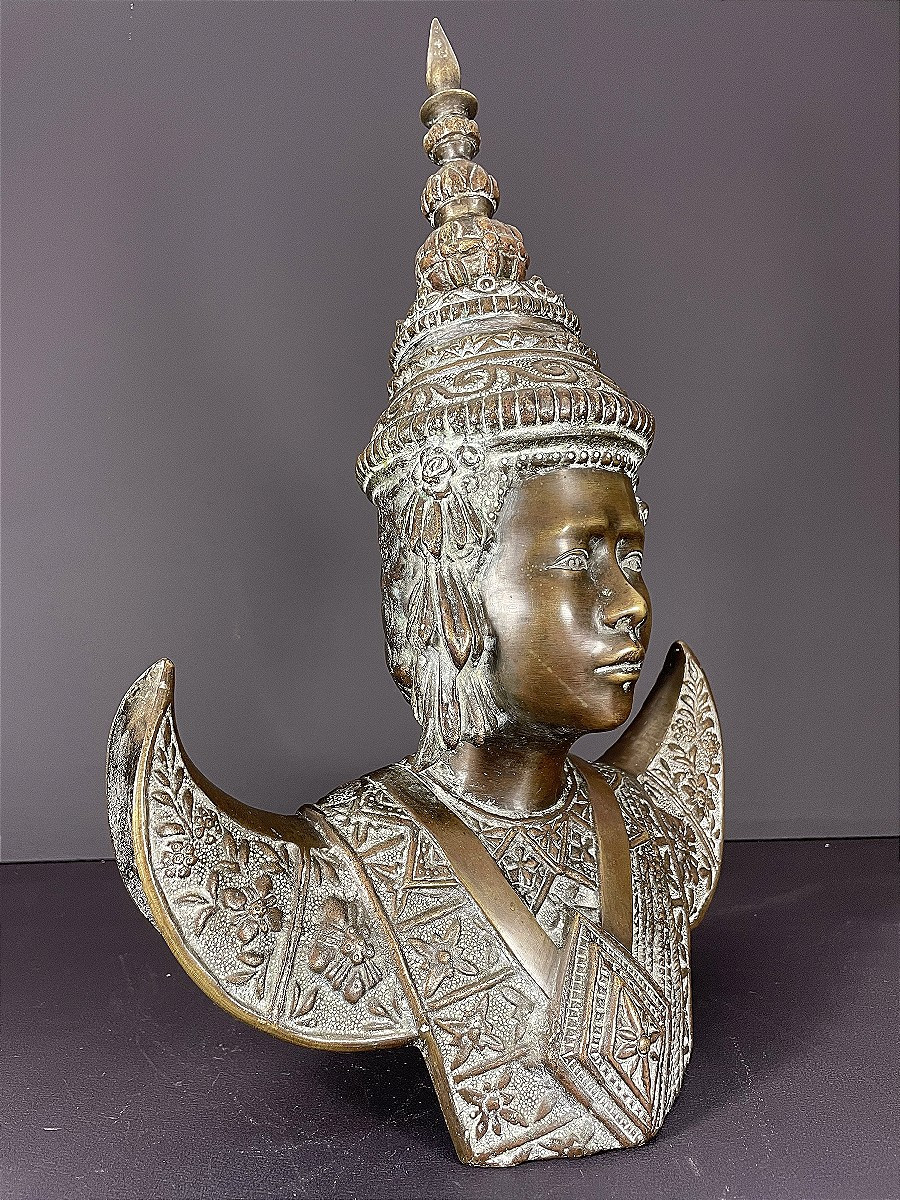 Thaïlande, Premier Tiers Du XXème Siècle, Buste En Bronze De Danseuse. -photo-2