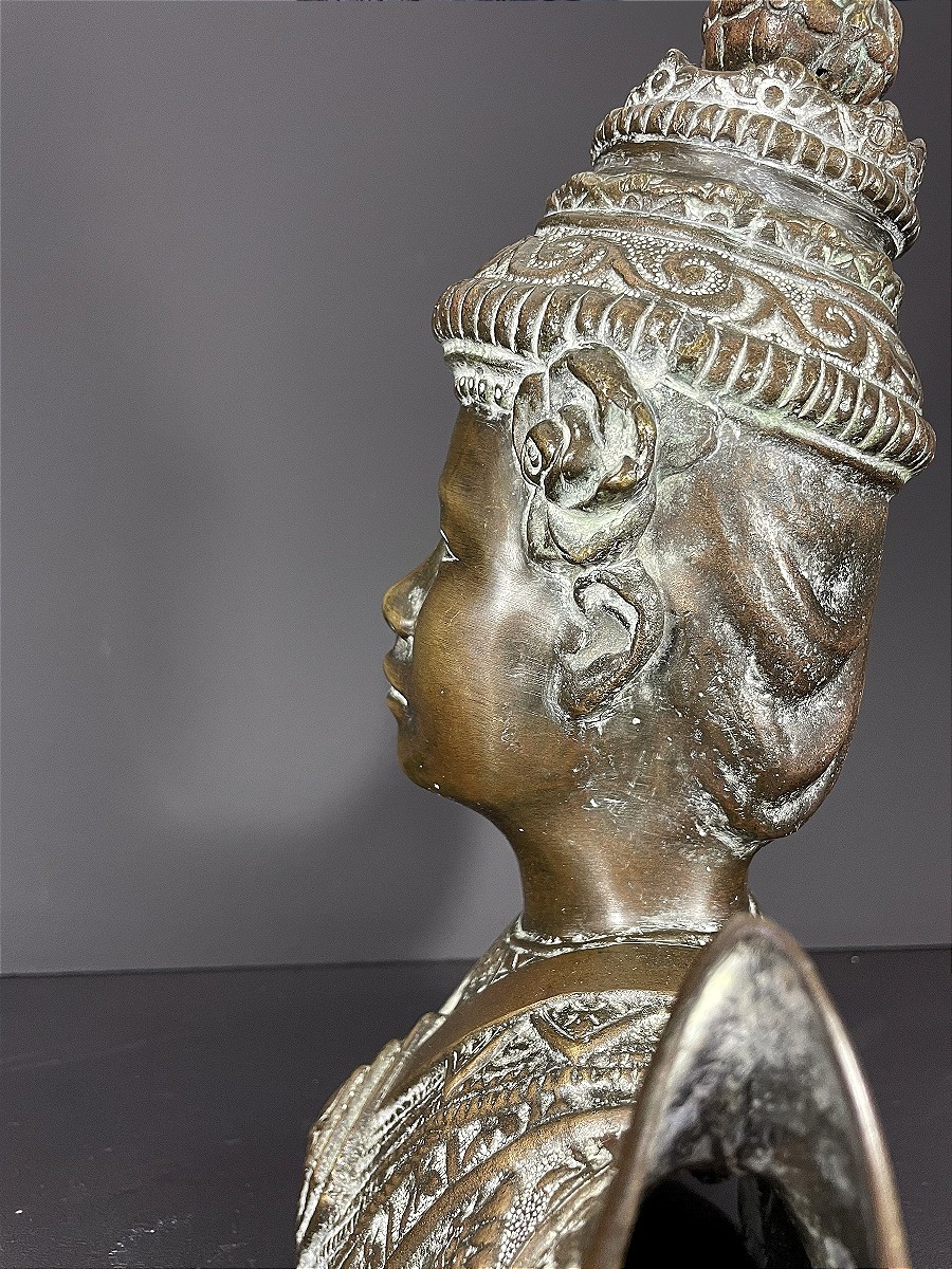 Thaïlande, Premier Tiers Du XXème Siècle, Buste En Bronze De Danseuse. -photo-2
