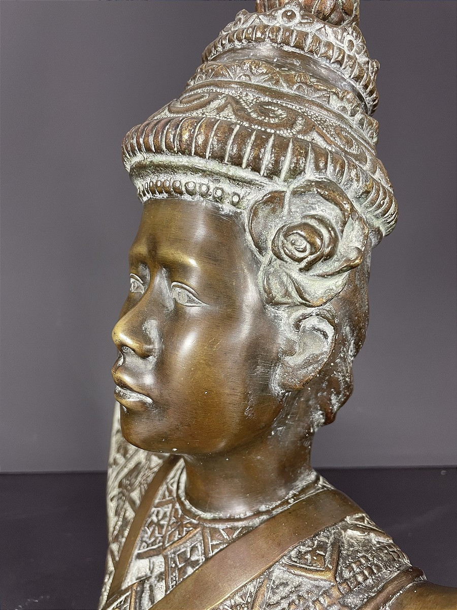 Thaïlande, Premier Tiers Du XXème Siècle, Buste En Bronze De Danseuse. -photo-7