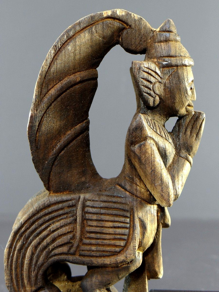 Burma, Mid-20th Century, Carved Loom Pulley Depicting A Nat (or Nak). 