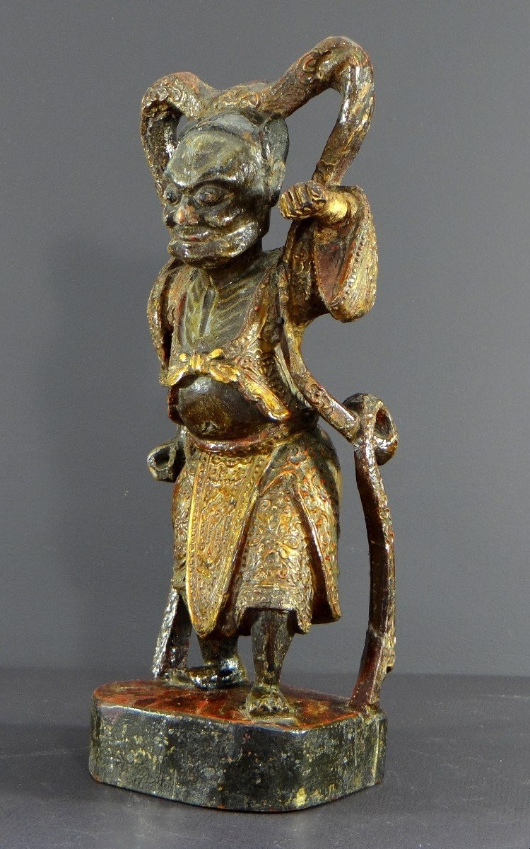China, Early 20th Century Or Earlier, Lacquered Wood Temple Guardian Statue.-photo-4