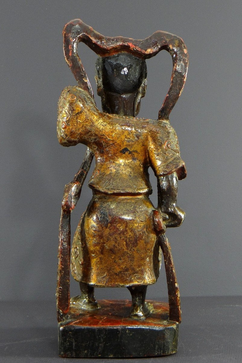 China, Early 20th Century Or Earlier, Lacquered Wood Temple Guardian Statue.-photo-2