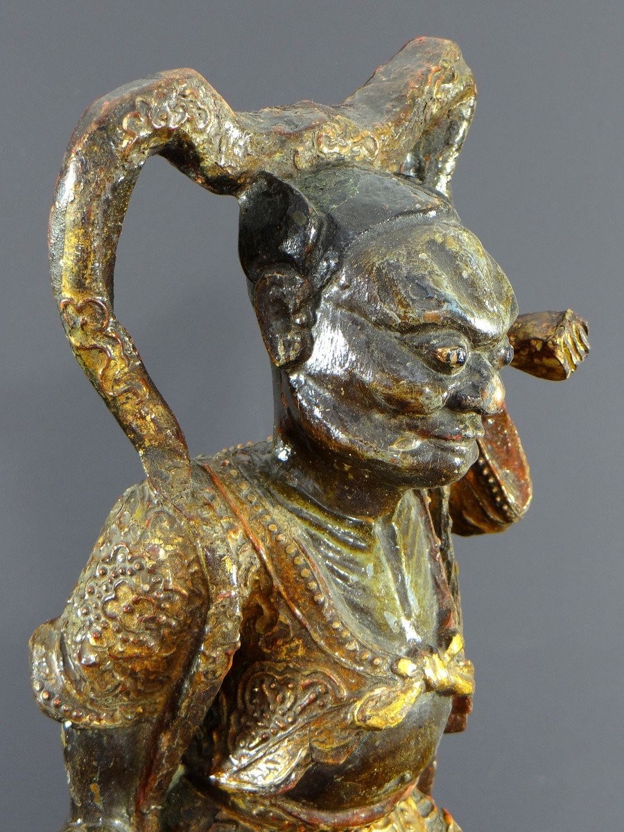 China, Early 20th Century Or Earlier, Lacquered Wood Temple Guardian Statue.-photo-4