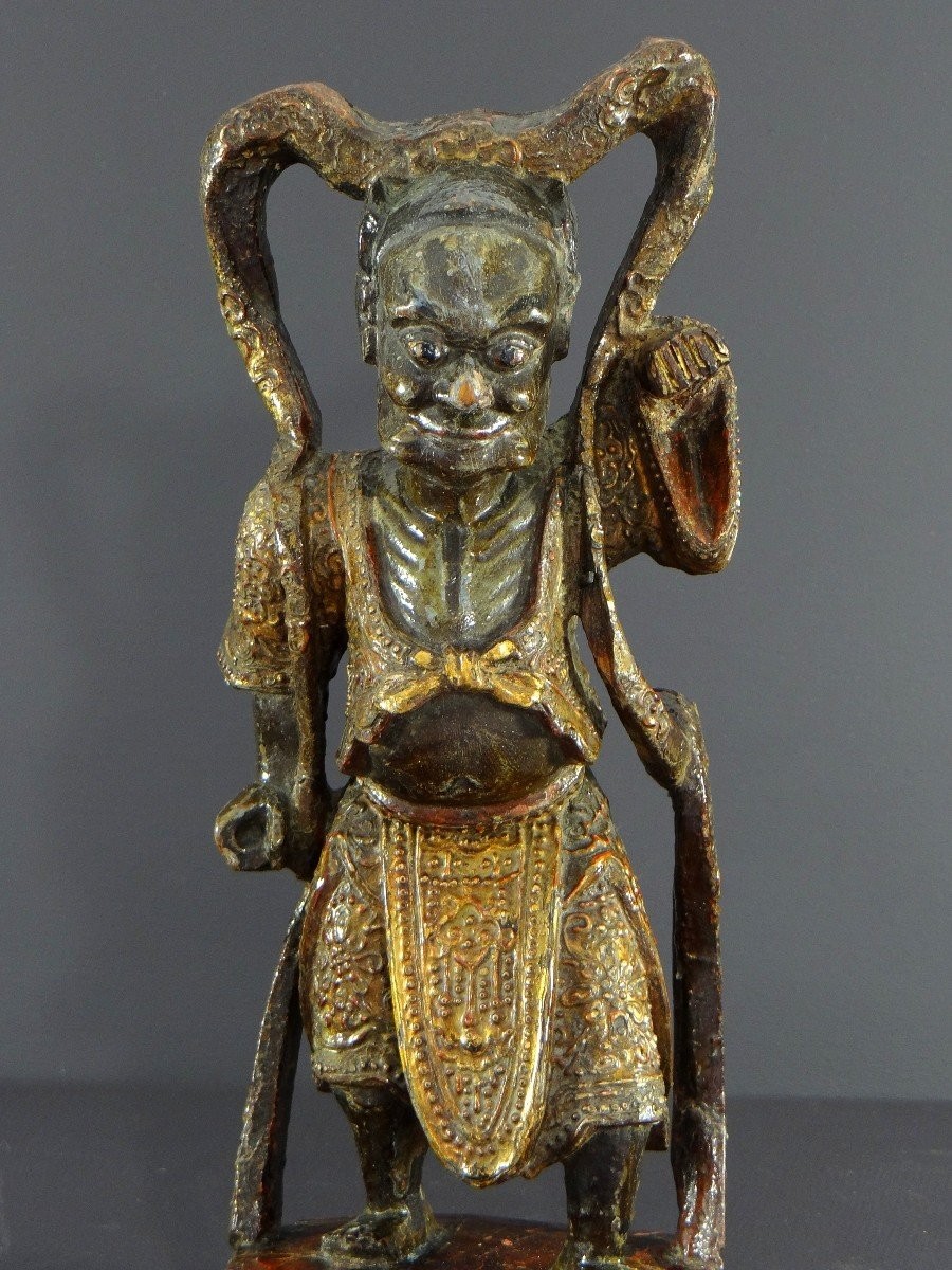 China, Early 20th Century Or Earlier, Lacquered Wood Temple Guardian Statue.-photo-5