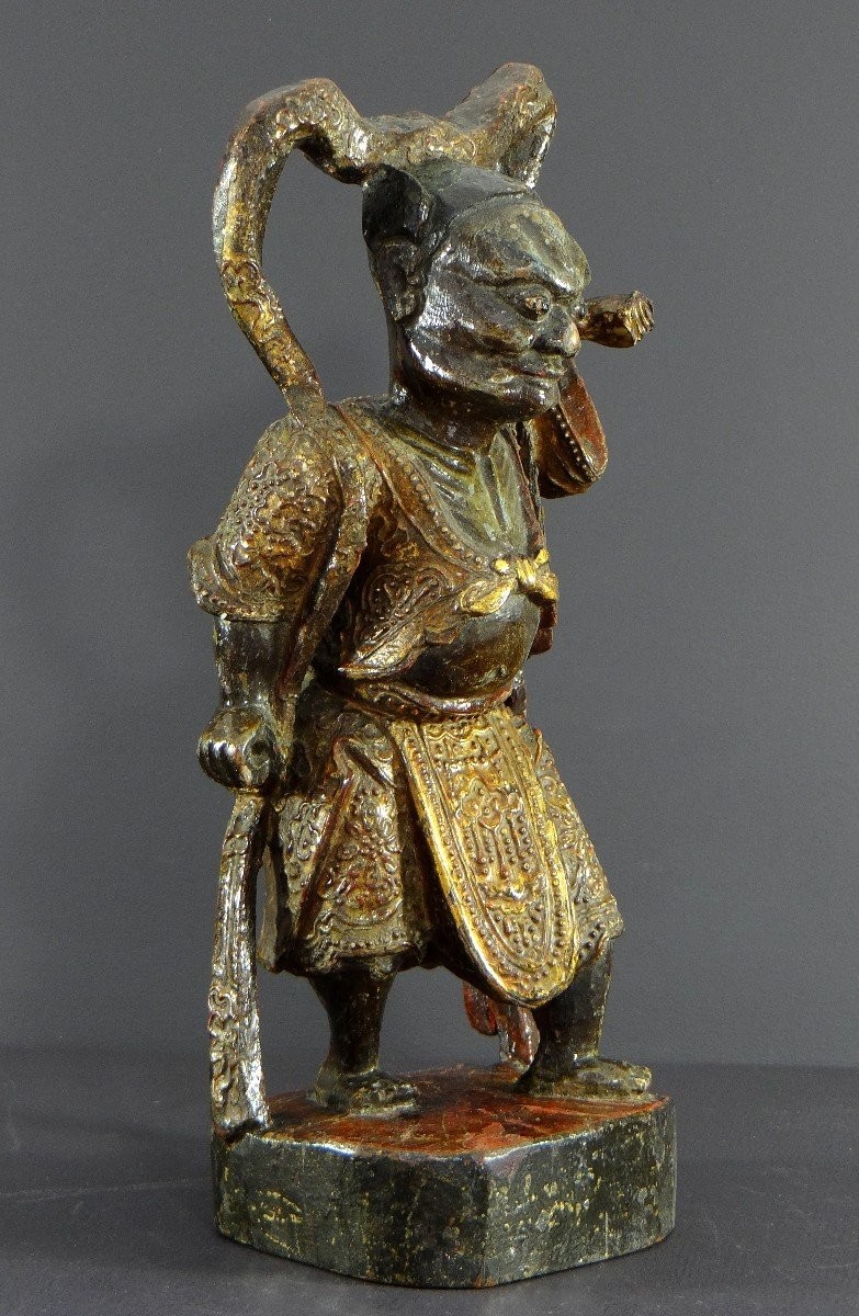 China, Early 20th Century Or Earlier, Lacquered Wood Temple Guardian Statue.-photo-6