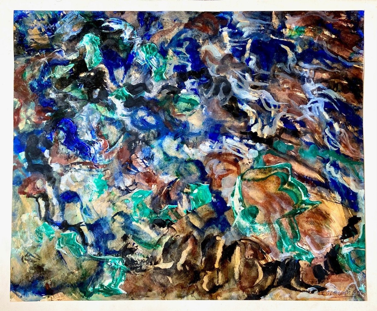 Andrée Simon (1896-1981), Composition Abstraite, Gouache Sur Papier "Les Brasiers" De 1965.-photo-4
