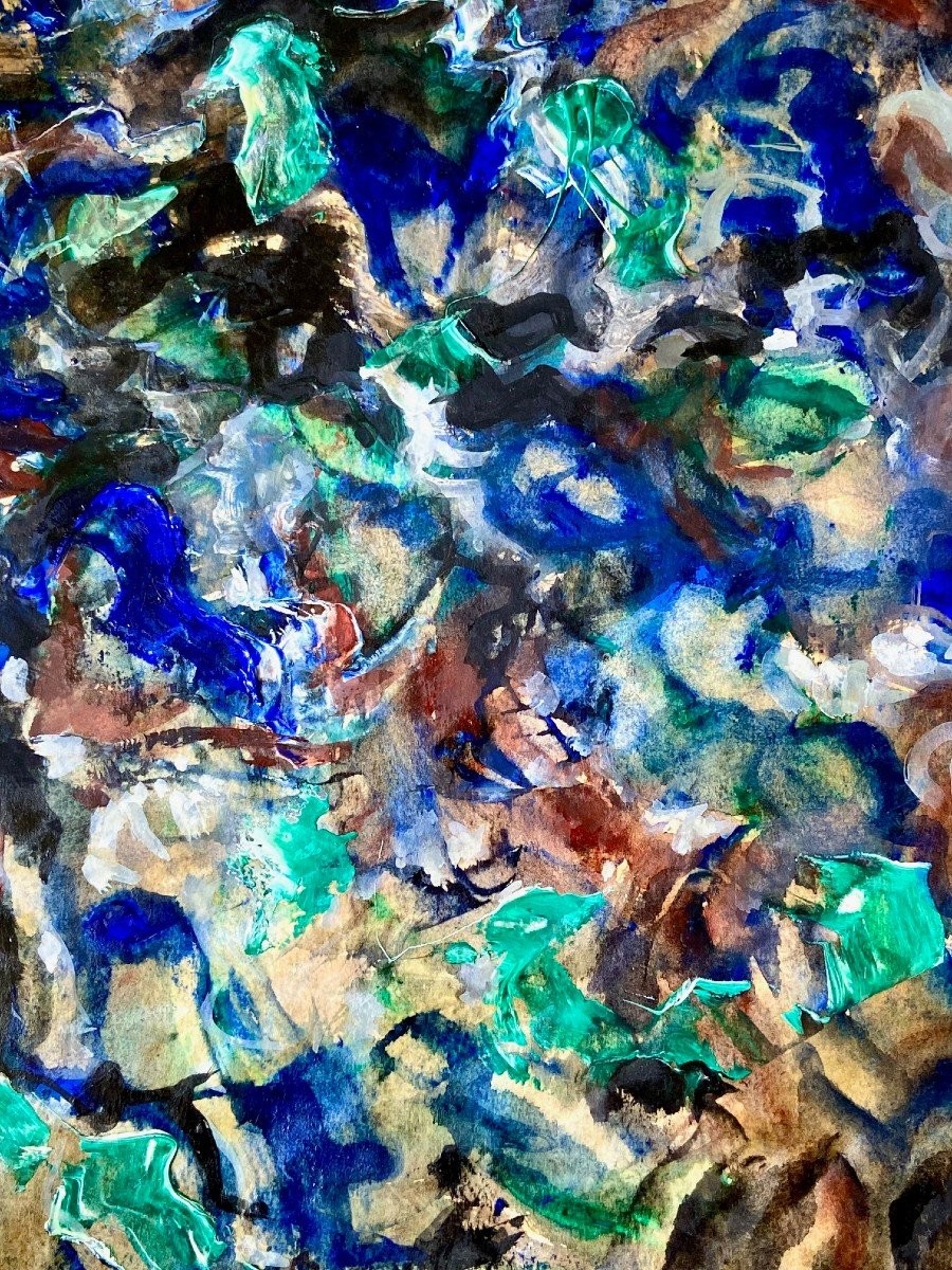 Andrée Simon (1896-1981), Composition Abstraite, Gouache Sur Papier "Les Brasiers" De 1965.-photo-2