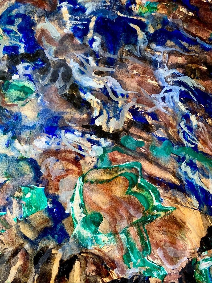 Andrée Simon (1896-1981), Composition Abstraite, Gouache Sur Papier "Les Brasiers" De 1965.-photo-3