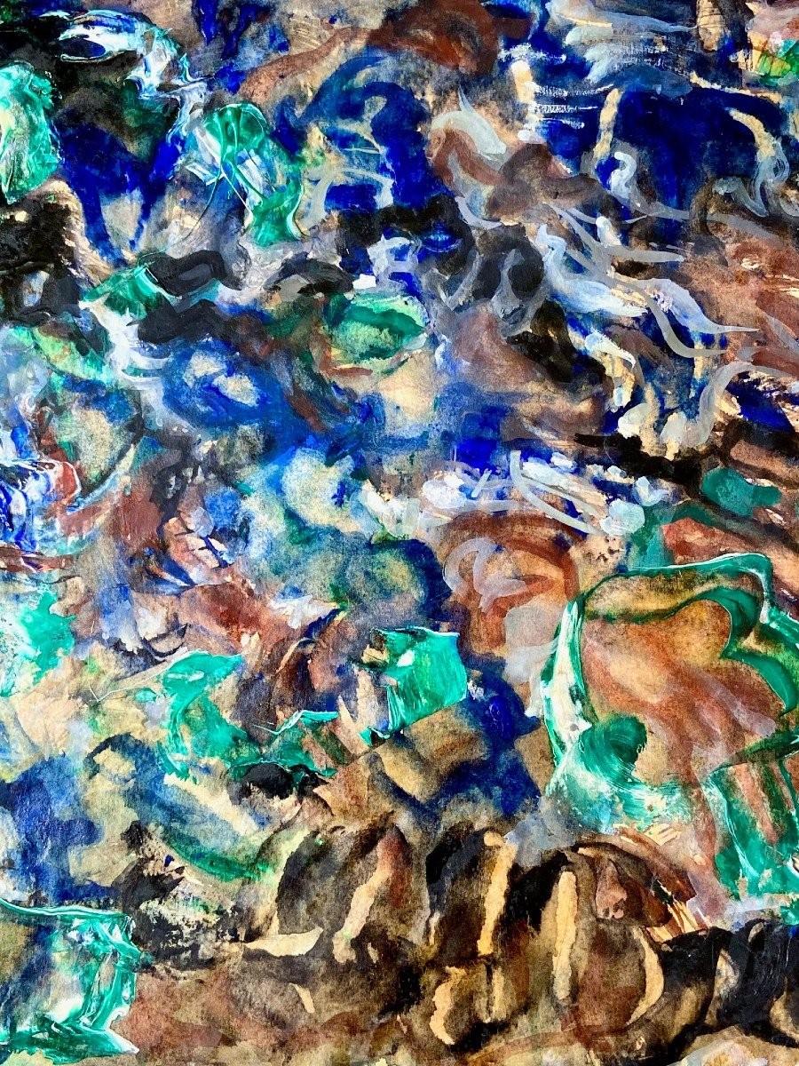 Andrée Simon (1896-1981), Composition Abstraite, Gouache Sur Papier "Les Brasiers" De 1965.