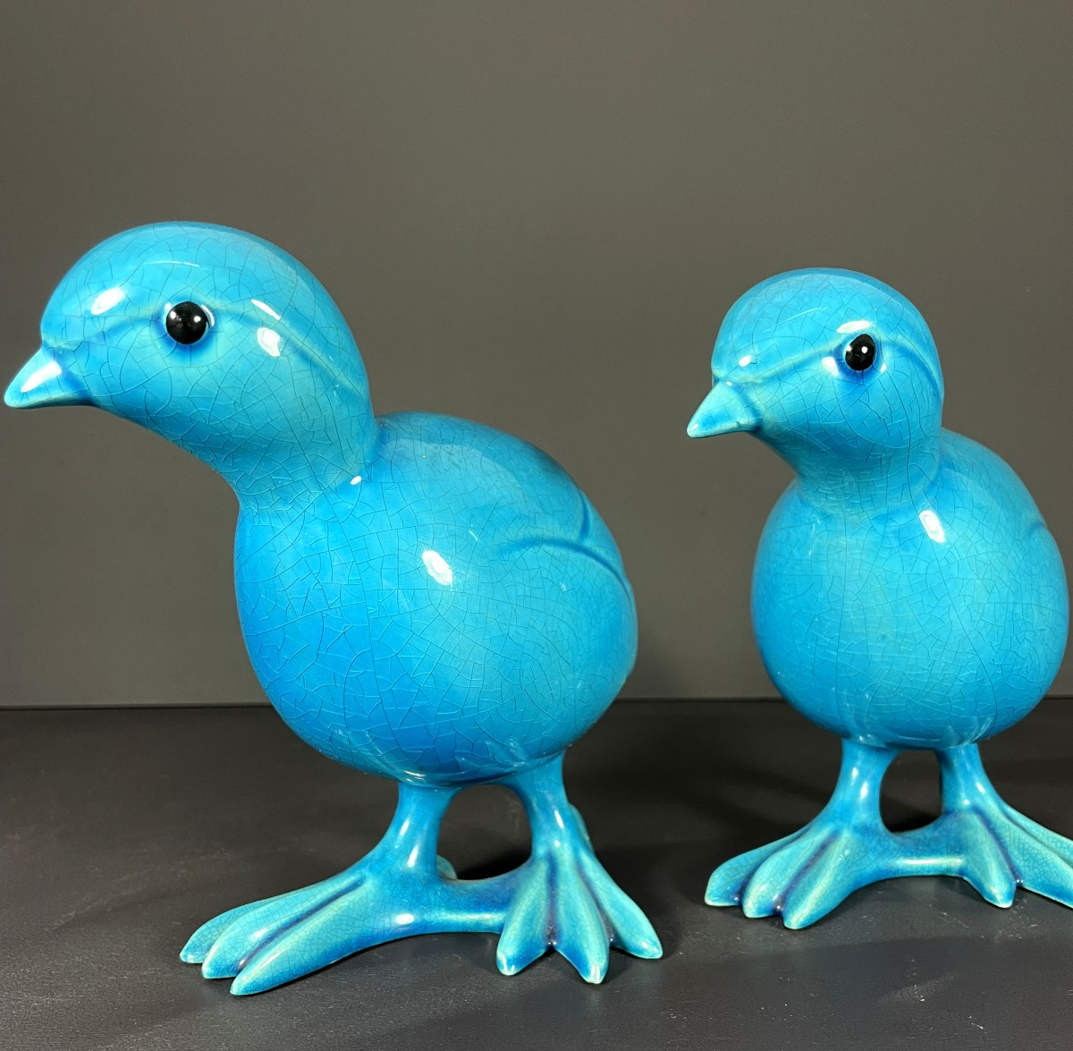 Chine, Années 1950/1960, paire d'oiseaux en porcelaine bleue turquoise.-photo-4