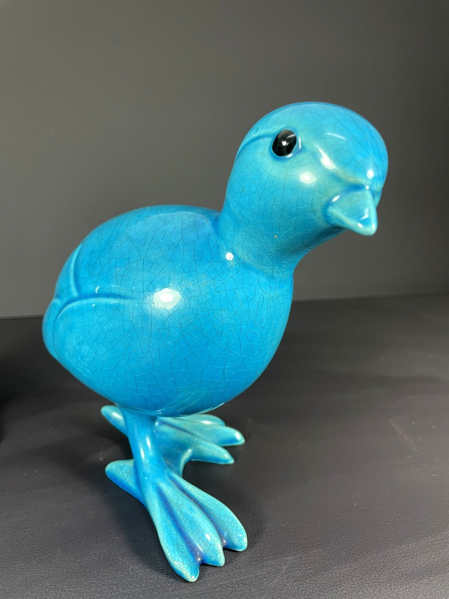 Chine, Années 1950/1960, paire d'oiseaux en porcelaine bleue turquoise.-photo-5