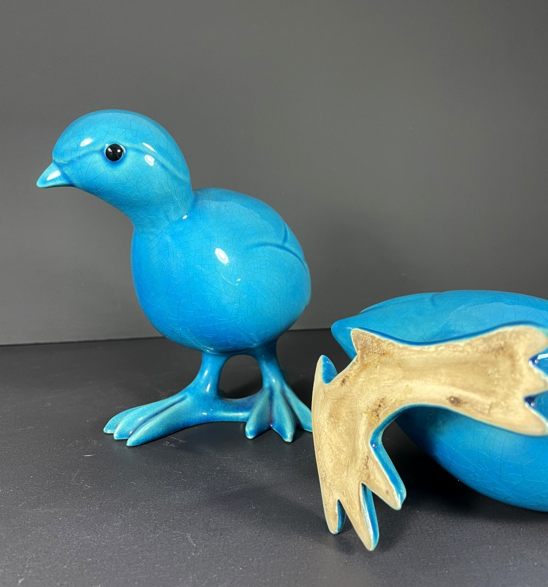 Chine, Années 1950/1960, paire d'oiseaux en porcelaine bleue turquoise.-photo-6