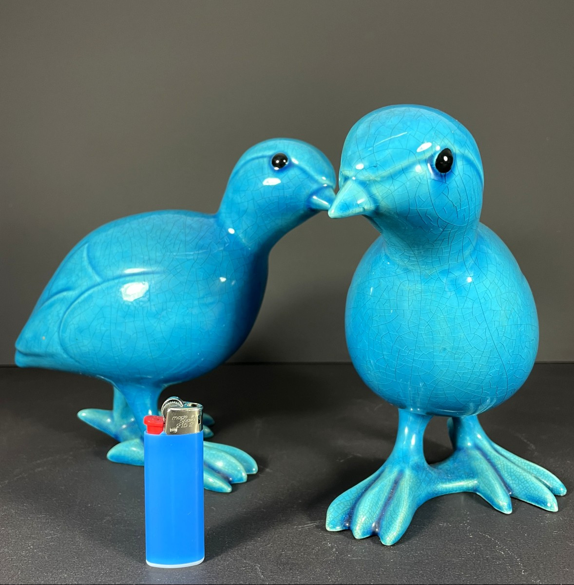 Chine, Années 1950/1960, paire d'oiseaux en porcelaine bleue turquoise.-photo-8