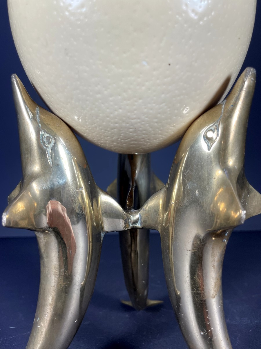 France, Ostrich Egg Mounted On A Brass Tripod Base With A Representation Of Dolphins, 1970.-photo-4