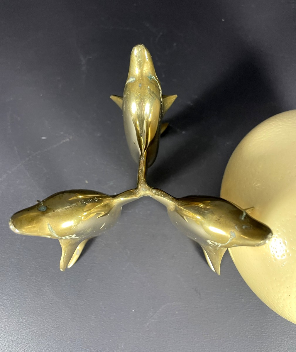 France, Ostrich Egg Mounted On A Brass Tripod Base With A Representation Of Dolphins, 1970.-photo-6