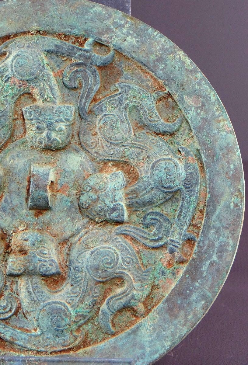 China, Qing Dynasty, Early 19th Century Or Earlier, Large Bronze Funerary Mirror.-photo-4