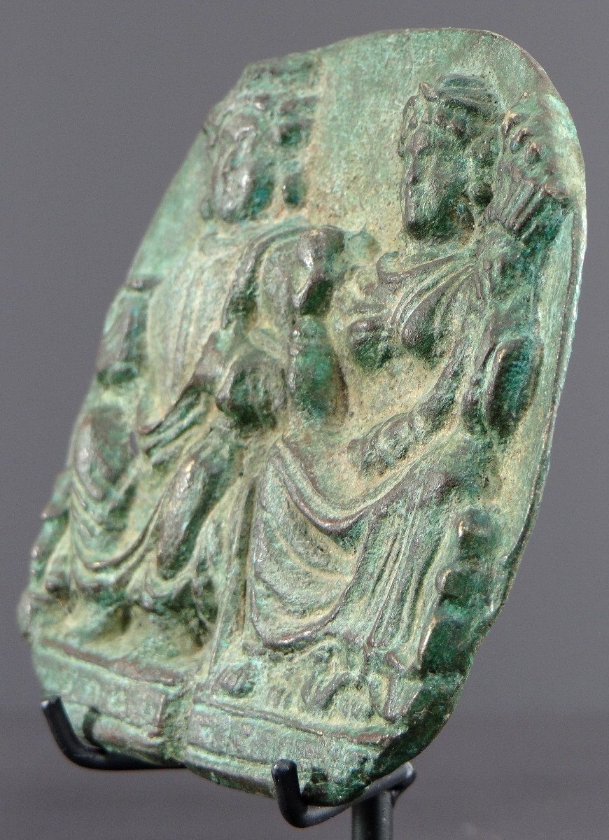 Gandhara, IIème-IIIème Siècle, Grande Plaque En Bronze Décorée En Relief De Panchika Et Hariti.-photo-4