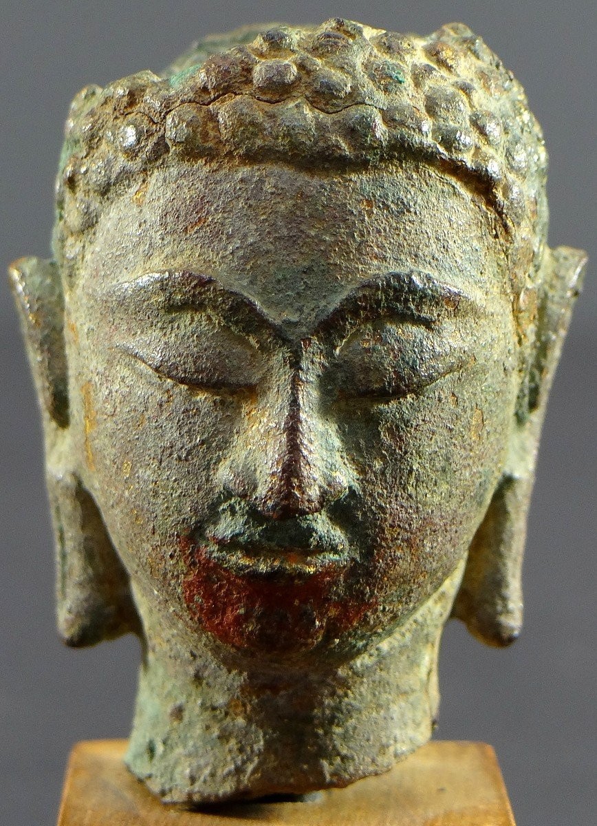 Siam, Sukhothaï, XVème-XVIème Siècle, Tête De Bouddha En Bronze. -photo-3