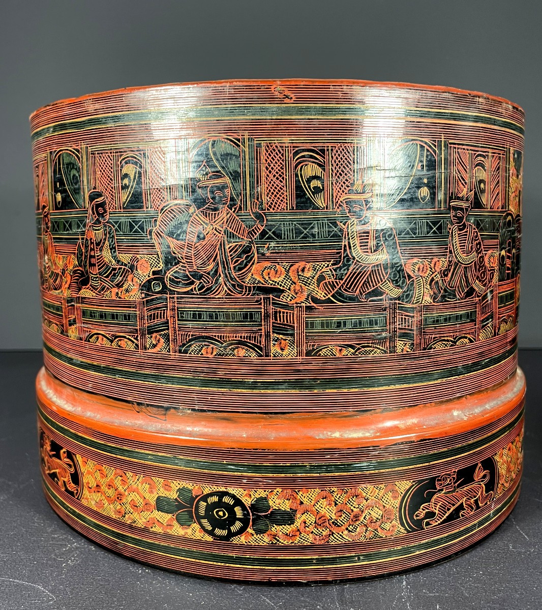 Burma, Mid-20th Century: Cylindrical Betel Box Made Of Woven Bamboo.-photo-6