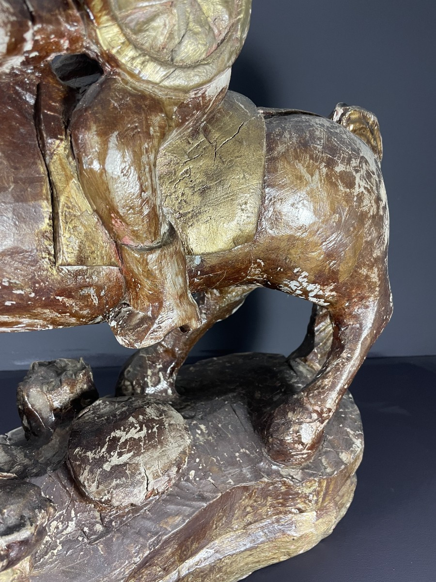 Italy, Wooden Sculpture Of A Roman Horseman Riding His Horse, 1960.-photo-4